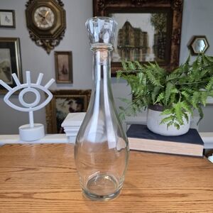 Vintage Clear Glass Tear Drop Decanter with Faceted Glass Cork Stopper